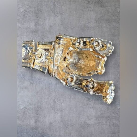 Vintage 1990s Articulated Pave Rhinestone & Enamel Tiger Shoulder Brooch - Picture 5 of 7